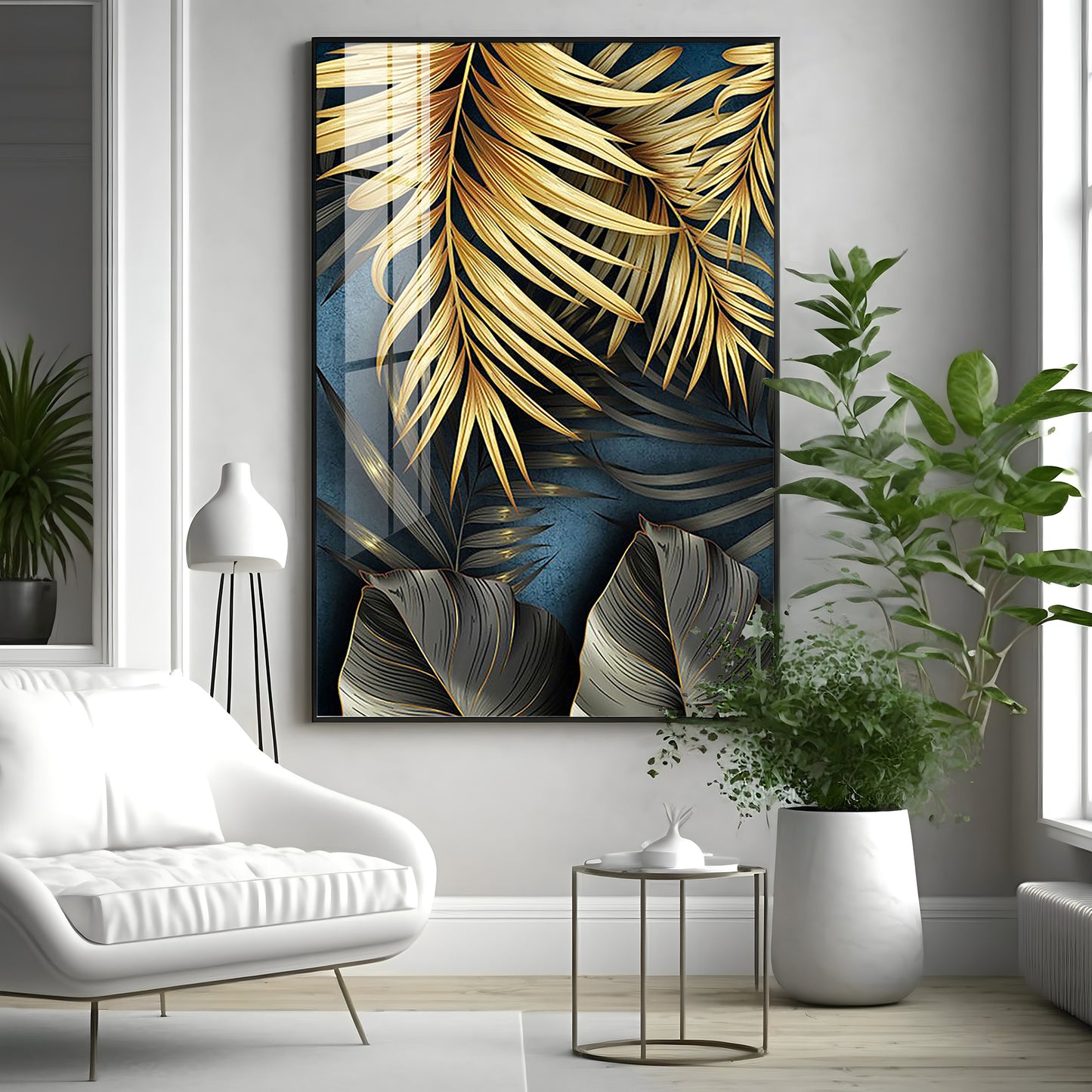 Tropical Golden Leafs Premium Acrylic Vertical Wall Art