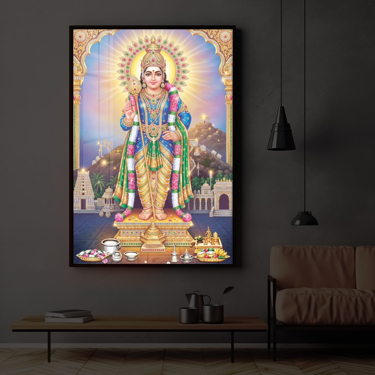 Lord Murugan Kartikeya Modern Luxury Backlight Vertical Wall Art