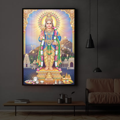 Lord Murugan Kartikeya Modern Luxury Backlight Vertical Wall Art