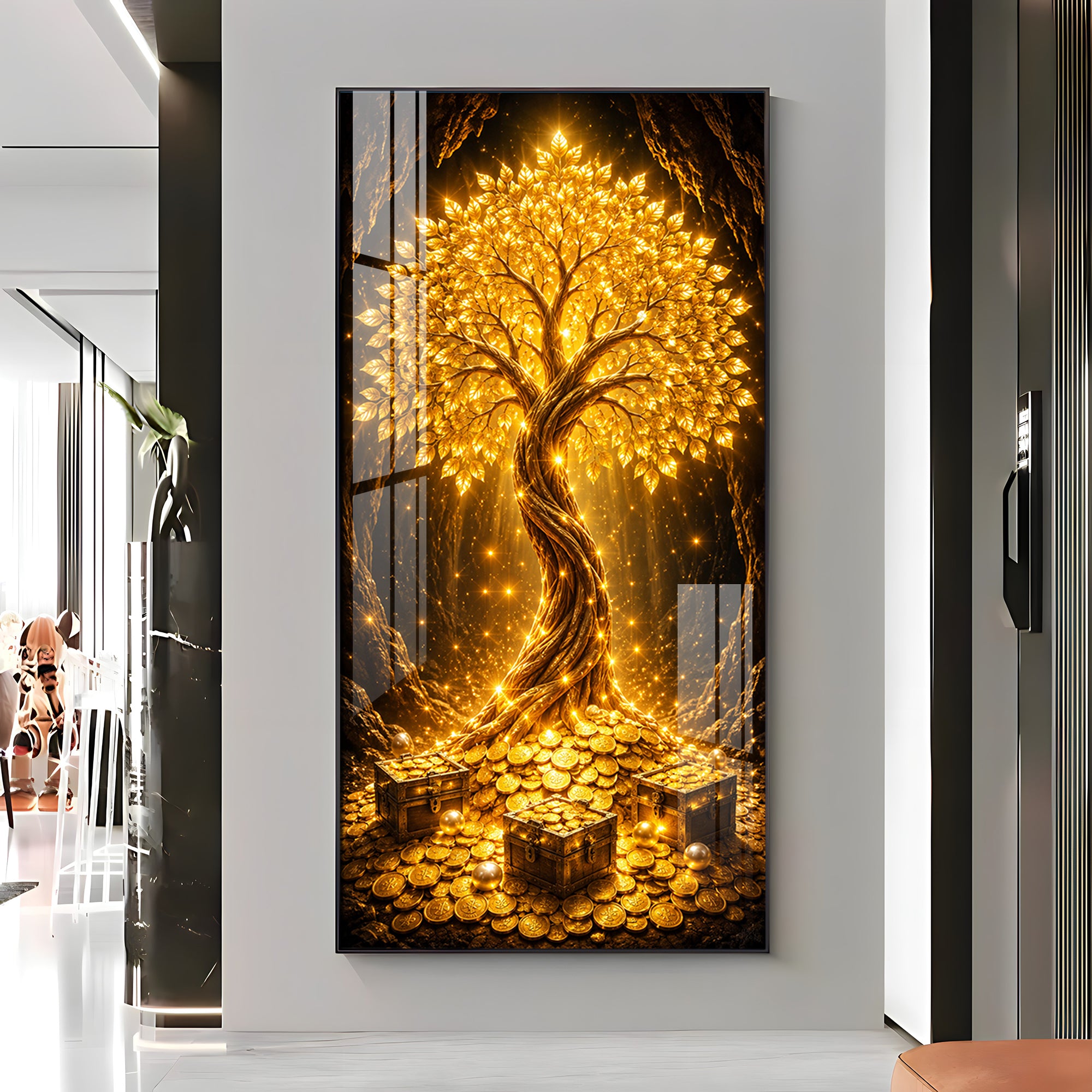 Golden Tree Of Wealth Premium Acrylic Vertical Wall Art