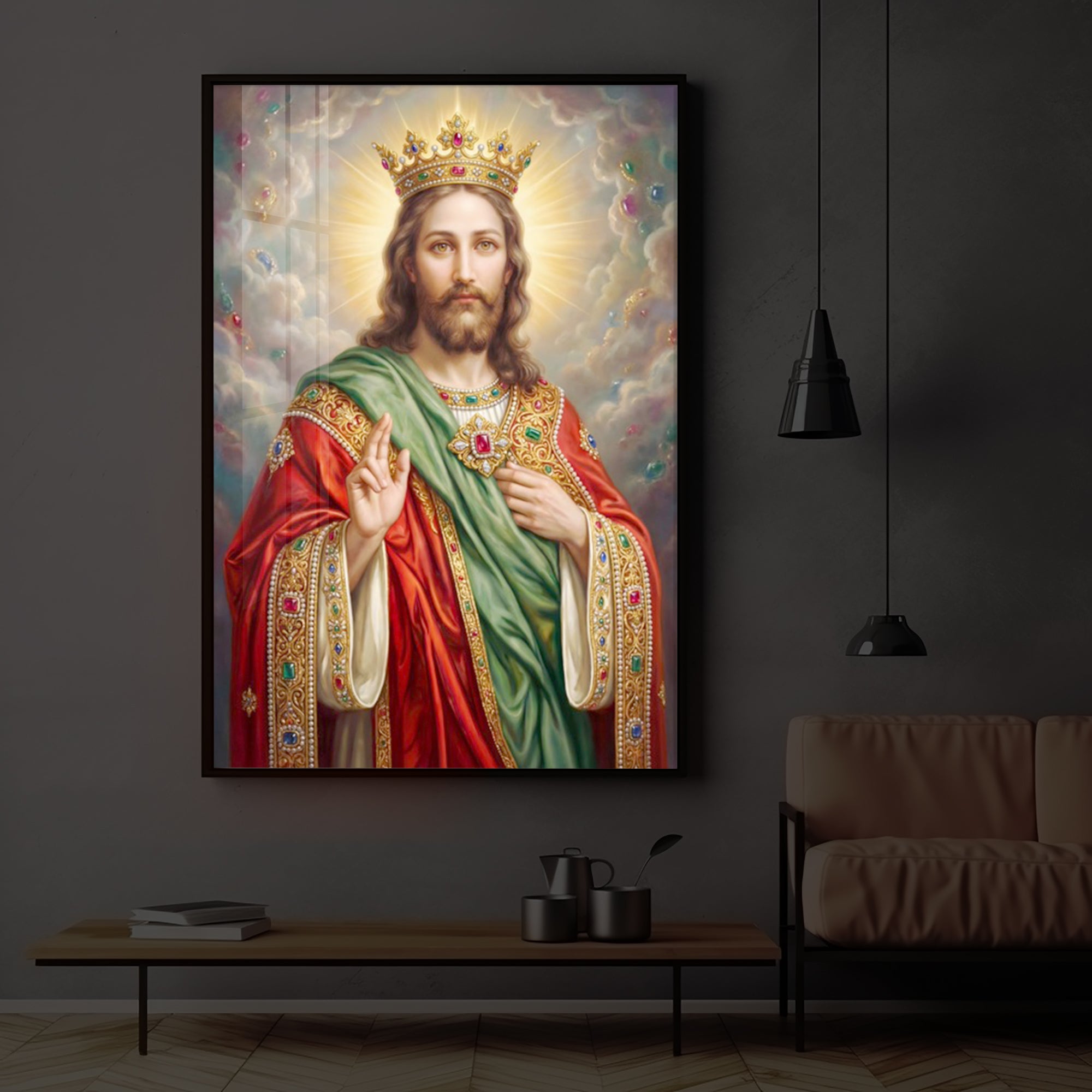 Christ The King Jesus Modern Luxury Backlight Vertical Wall Art