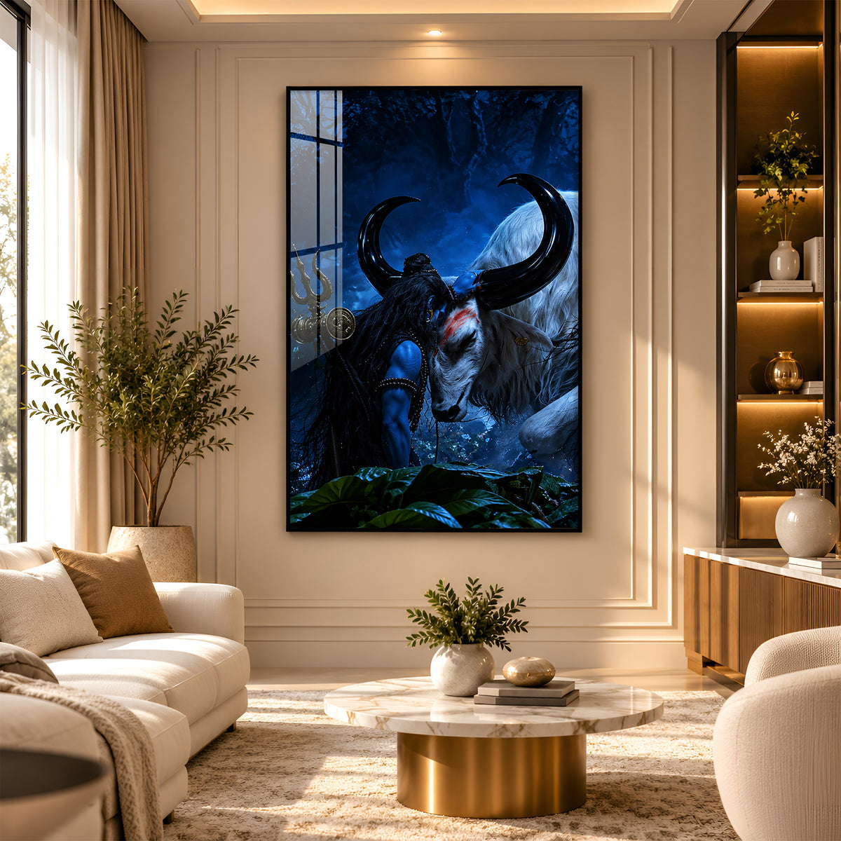 Shiva Embracing Nandi Bull Premium Acrylic Vertical Wall Art