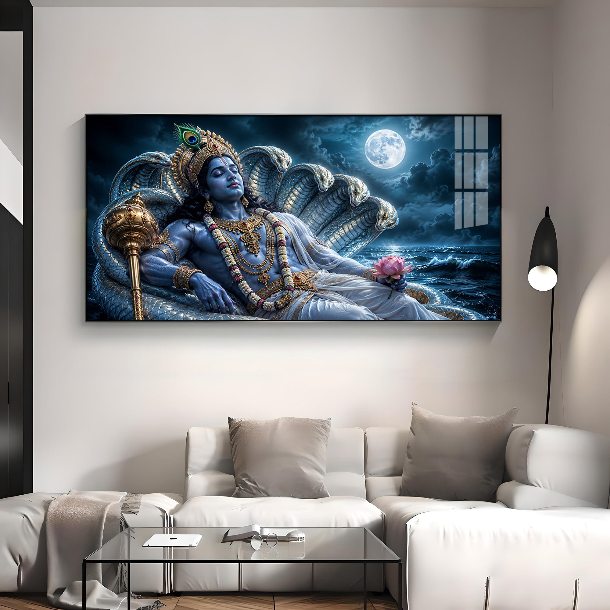 Lord Vishnu With Sheshnag Premium Acrylic Horizontal Wall Art