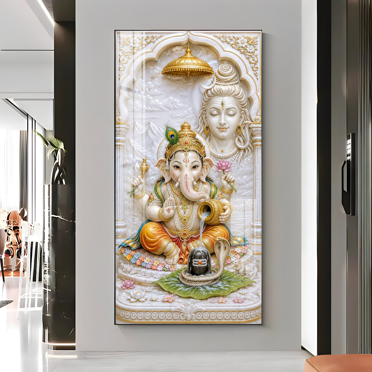 Lord Ganesha & Shiva Premium Acrylic Vertical Wall Art