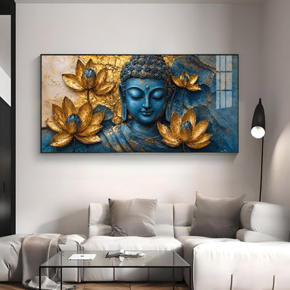 Lord Buddha Surrounded With Lotus Flowers Premium Acrylic Horizontal Wall Art