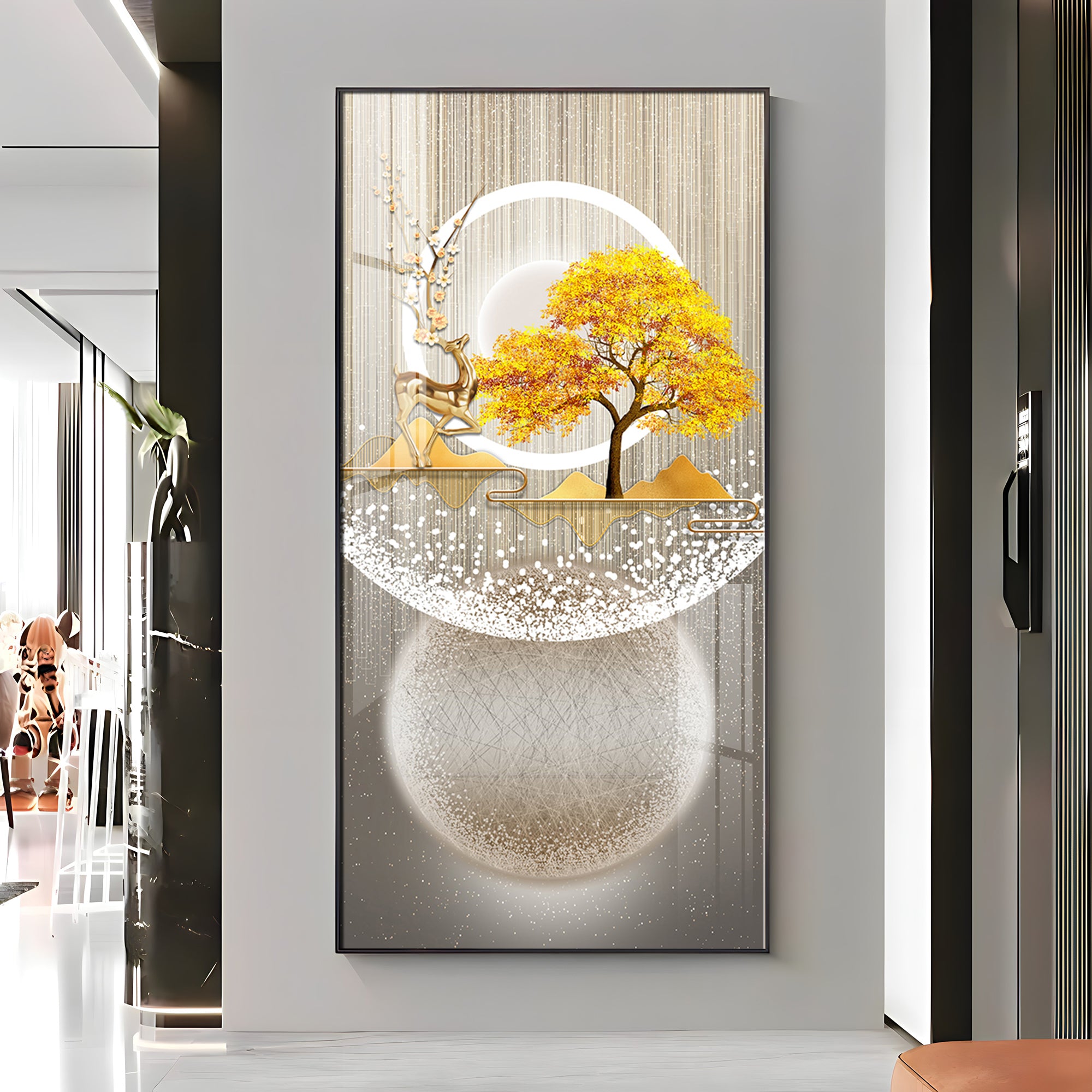 Golden Tree Nature's Embrace Premium Acrylic Vertical Wall Art
