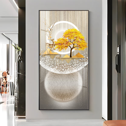 Golden Tree Nature's Embrace Premium Acrylic Vertical Wall Art