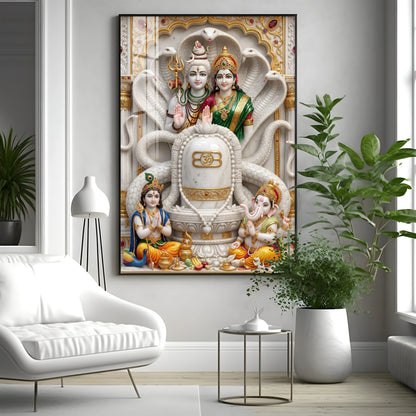 Shiv Parivar With Sivaling Premium Acrylic Vertical Wall Art