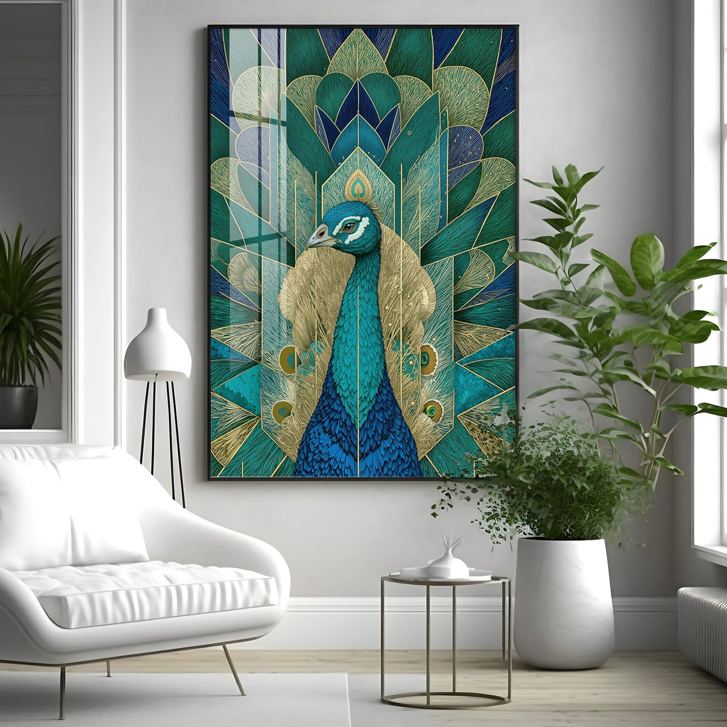 Elegant Teal Peacock Premium Acrylic Vertical Wall Art