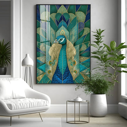 Elegant Teal Peacock Premium Acrylic Vertical Wall Art