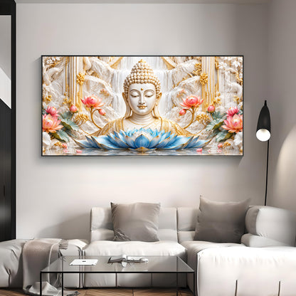 Buddha With Blue Lotus Premium Acrylic Horizontal Wall Art