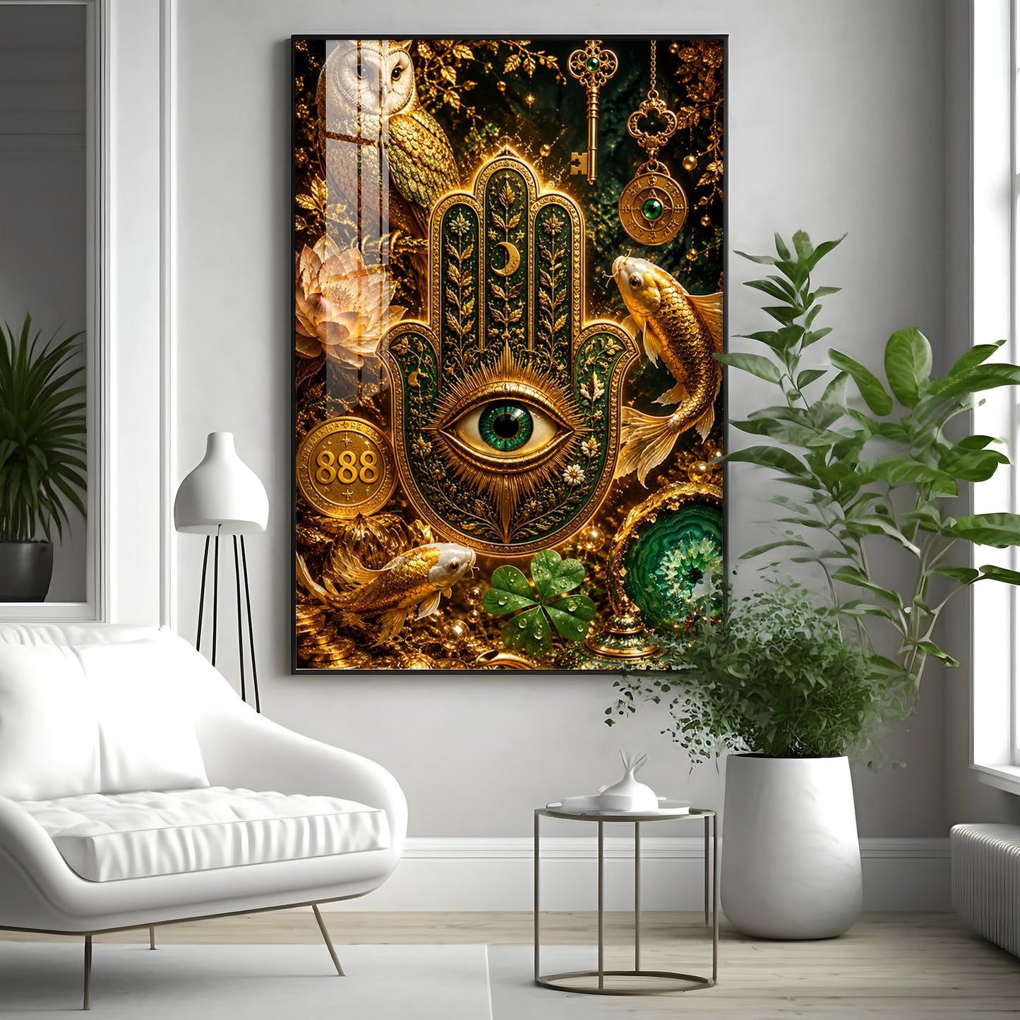 Golden Hamsa Hand Premium Acrylic Vertical Wall Art