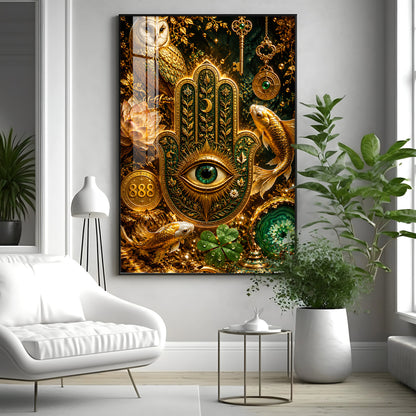 Golden Hamsa Hand Premium Acrylic Vertical Wall Art