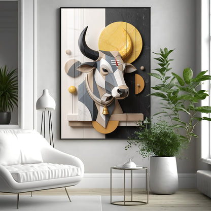 Modern Geometric Nandi with Tilak & Bell Premium Acrylic Vertical Wall Art