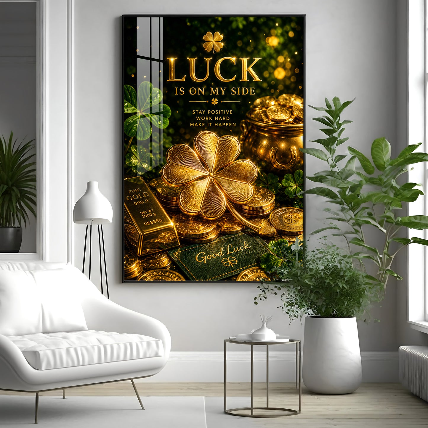 Golden Leaf Premium Acrylic Vertical Wall Art