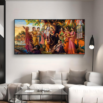 Radha Krishna With Gopiya Premium Acrylic Horizontal Wall Art