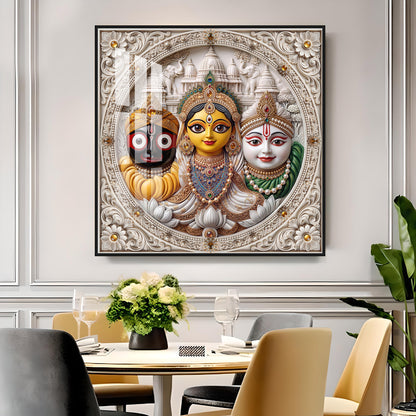 Lord Jagannath, Subhadra, & Balabhadra Premium Acrylic Square Wall Art