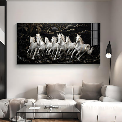 Seven Running Vastu Lucky Horses Premium Acrylic Vertical Wall Art
