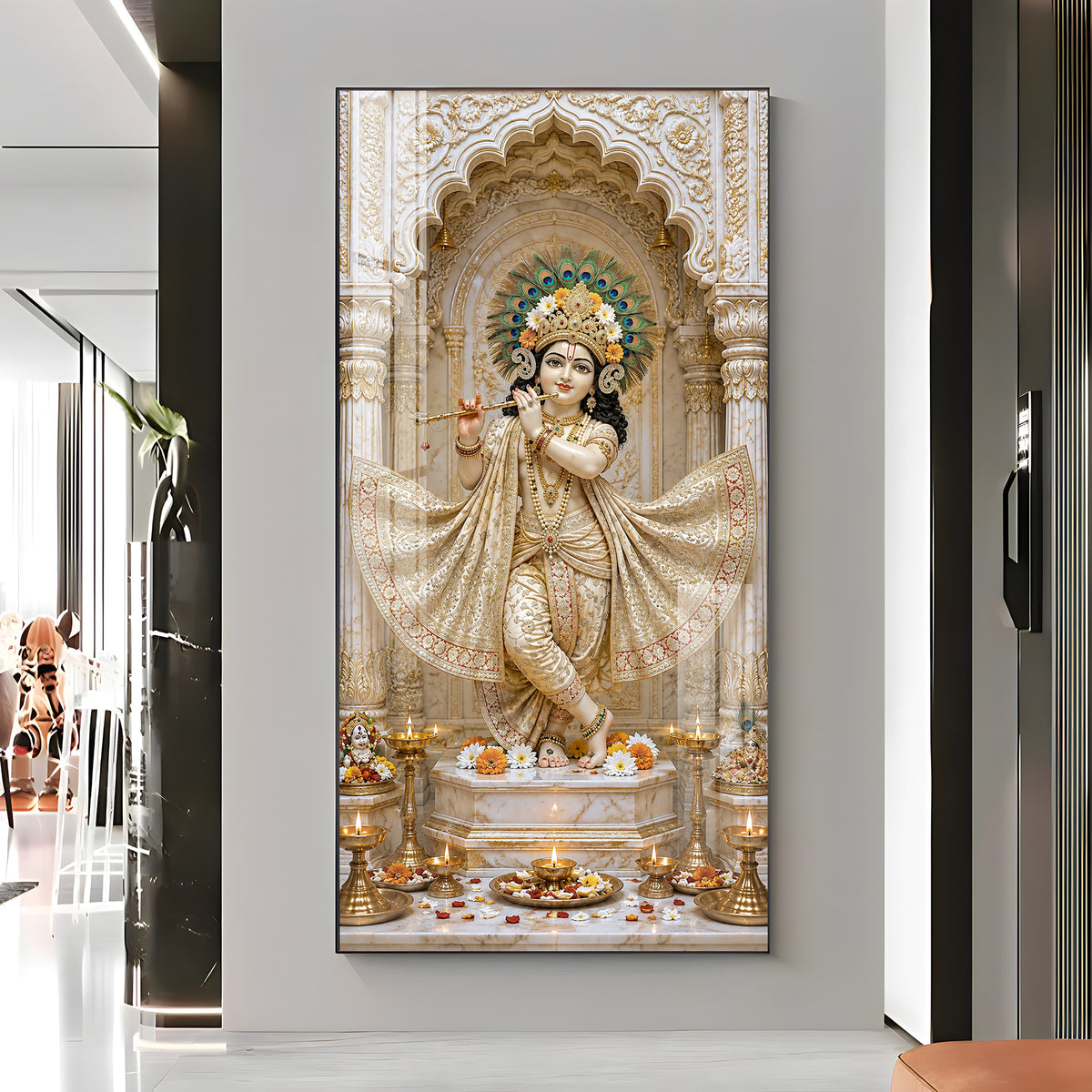 Shri Krishna Playing Flute Premium Acrylic Vertical Wall Art