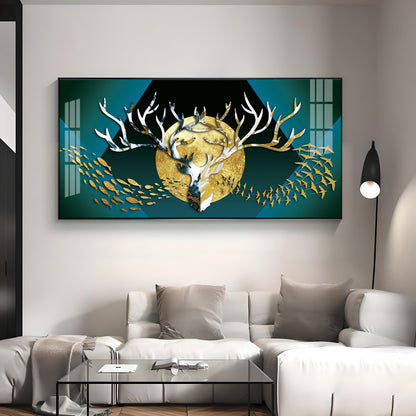 Deer Surrounded By Fish & Birds Premium Acrylic Horizontal Wall Art