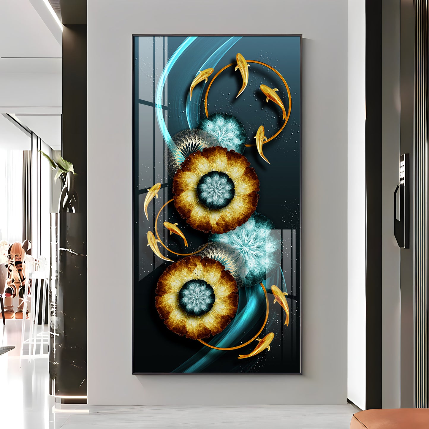Fishes With Fractal Flowers Premium Acrylic Vertical Wall Art