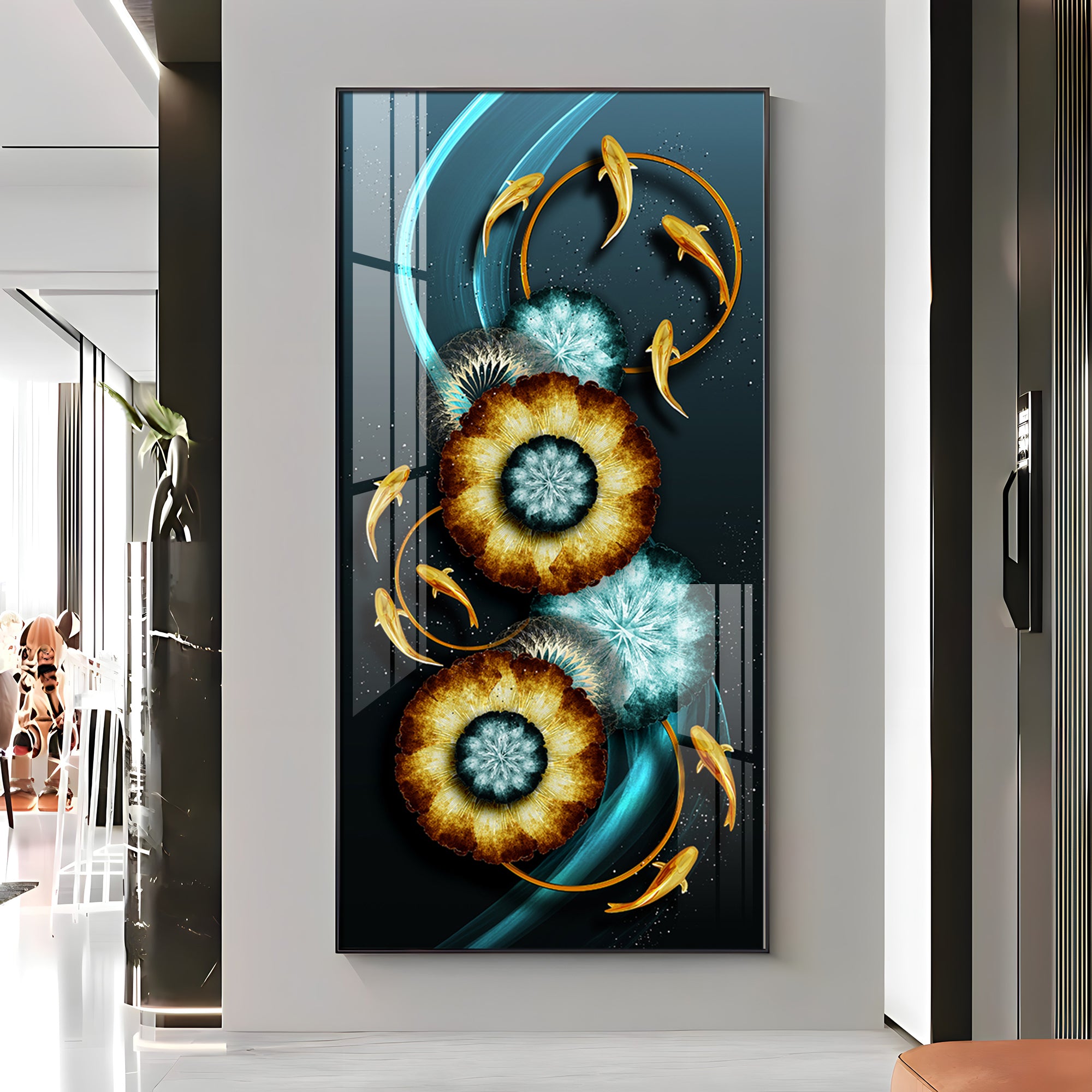 Fishes With Fractal Flowers Premium Acrylic Vertical Wall Art