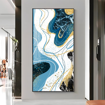 Stylized Fans In Gold & Blue Tones Premium Acrylic Vertical Wall Art