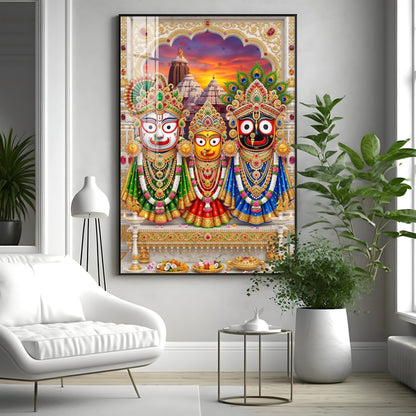 Lord Jagannath, Devi Subhadra & Lord Balabhadra Premium Acrylic Vertical Wall Art