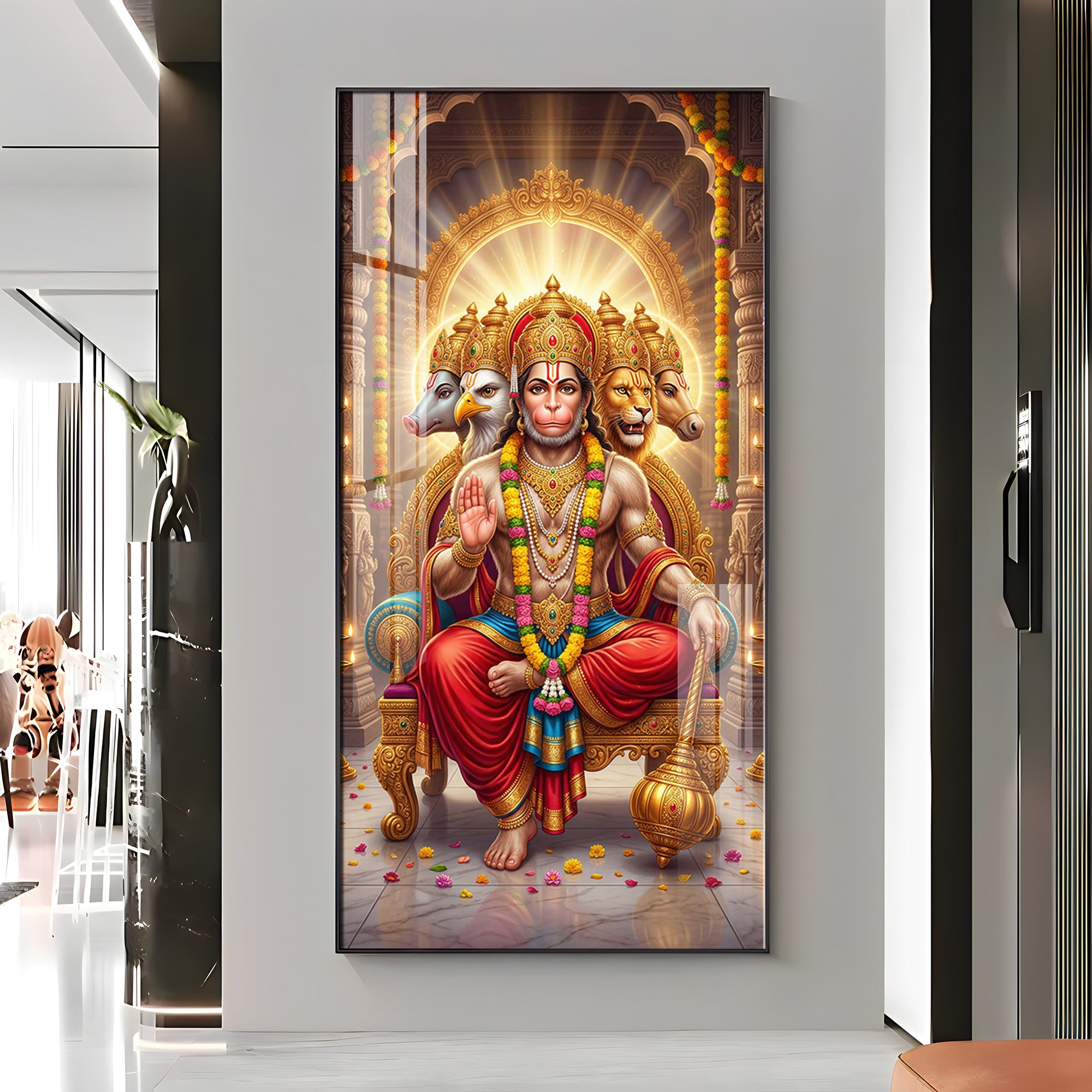 Divine Panchmukhi Hanuman Ji Essence Premium Acrylic Vertical Wall Art