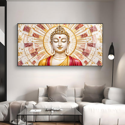 Golden Sunburst Buddha Premium Acrylic Horizontal Wall Art
