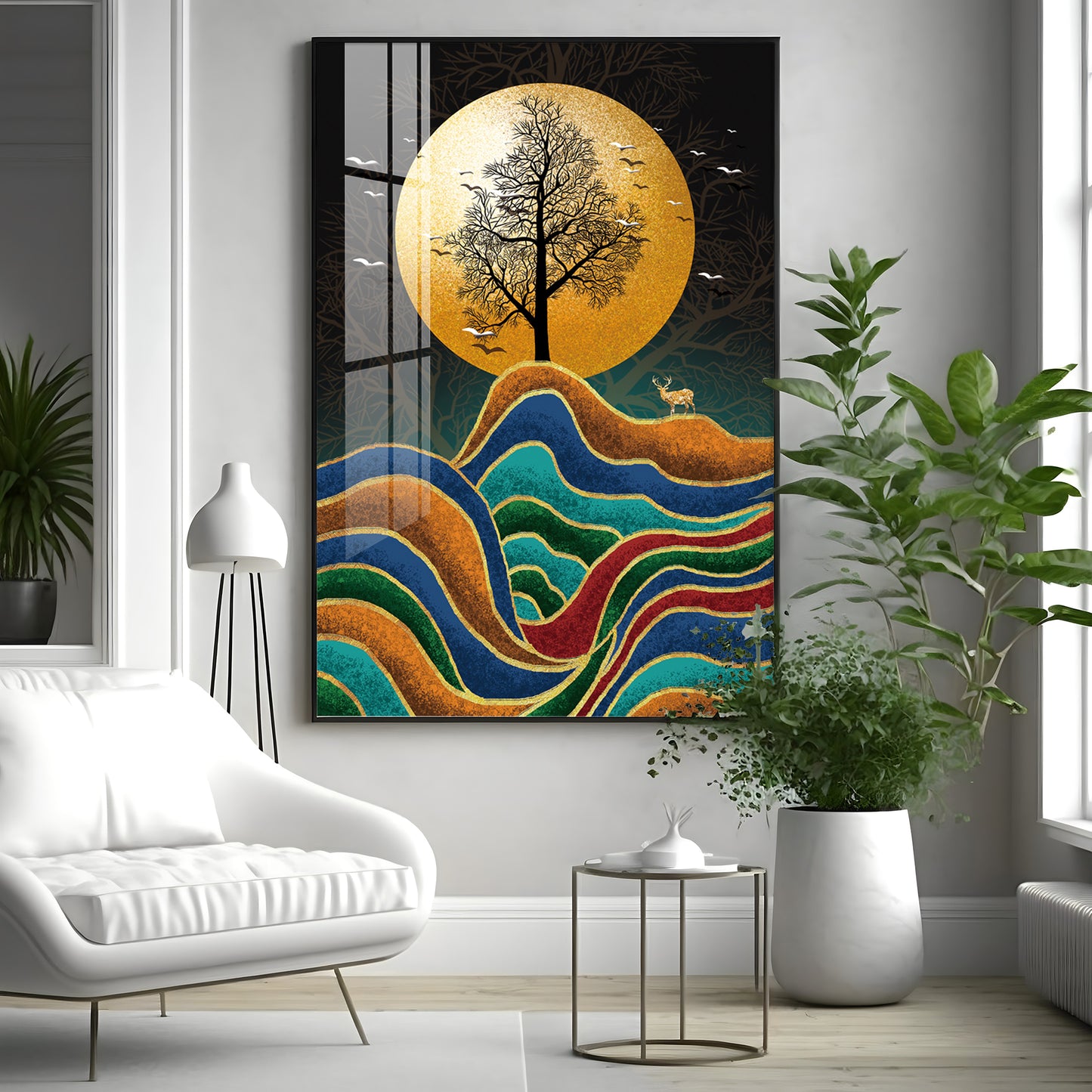 Tree and Deer in Harmony Premium Acrylic Vertical Wall Art