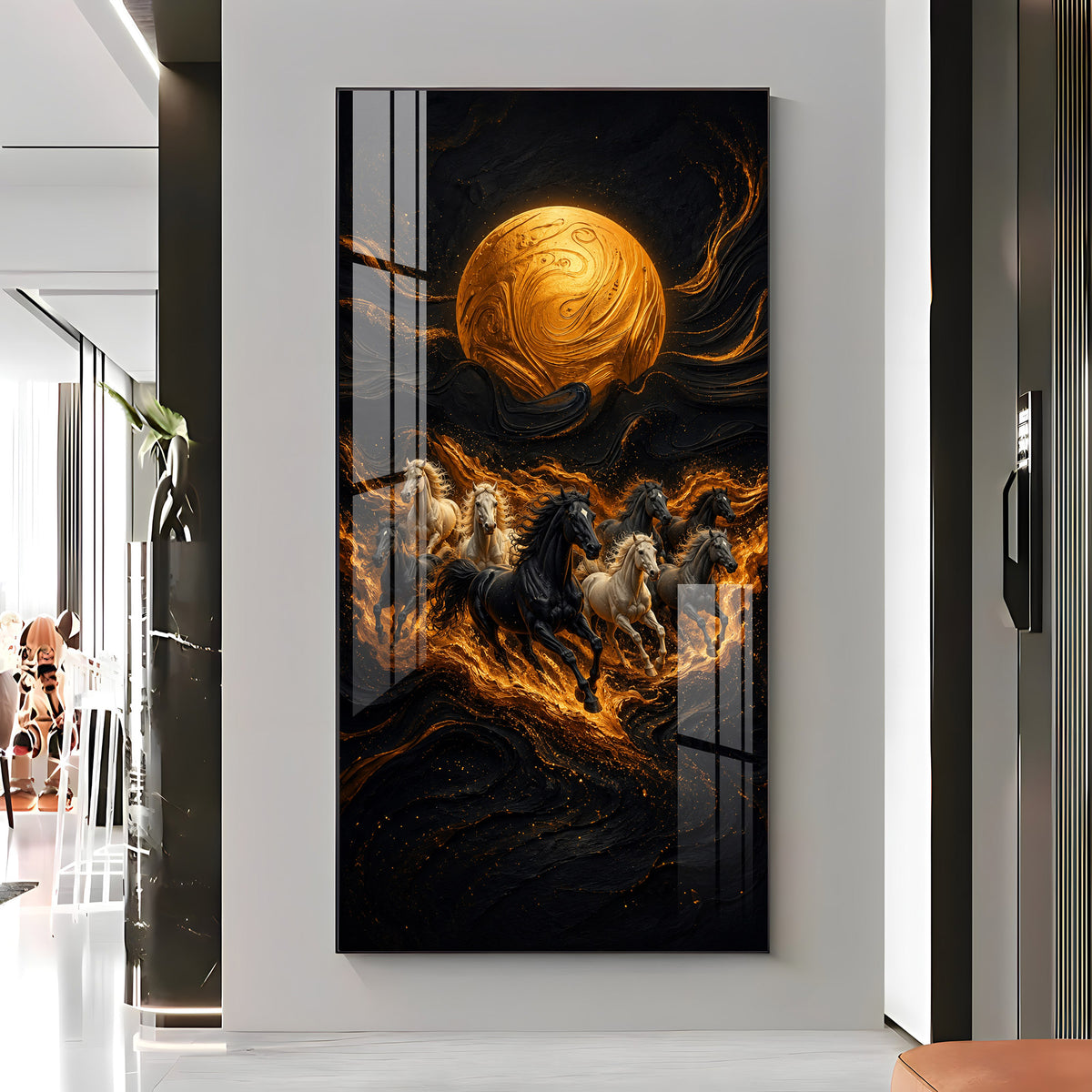 Majestic Running Horses & Golden Moon Premium Acrylic Vertical Wall Art