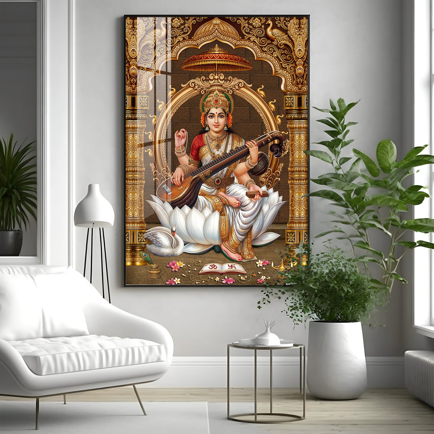 Goddess Saraswati Premium Acrylic Vertical Wall Art