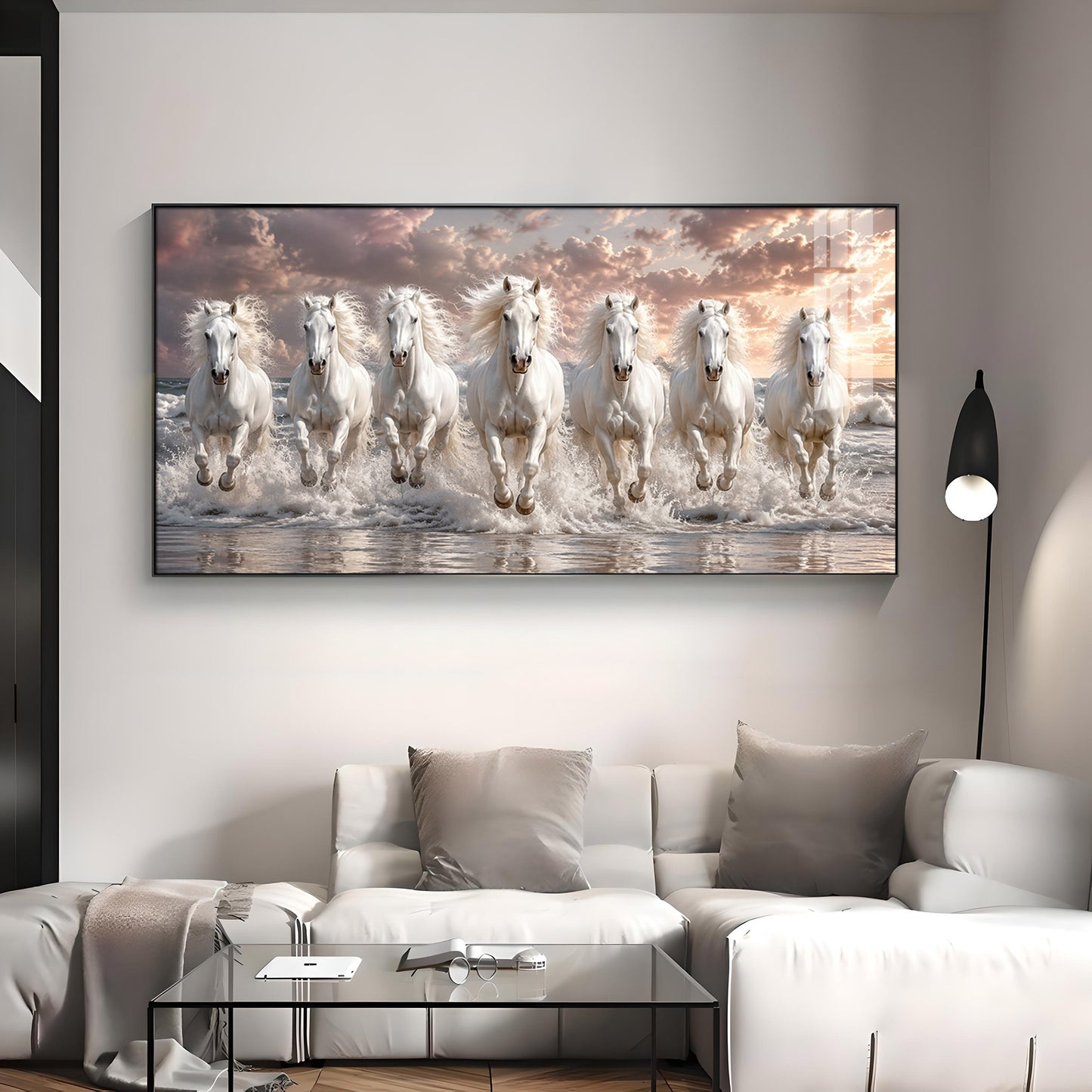 Seven White Horses Ocean Premium Acrylic Horizontal Wall Art