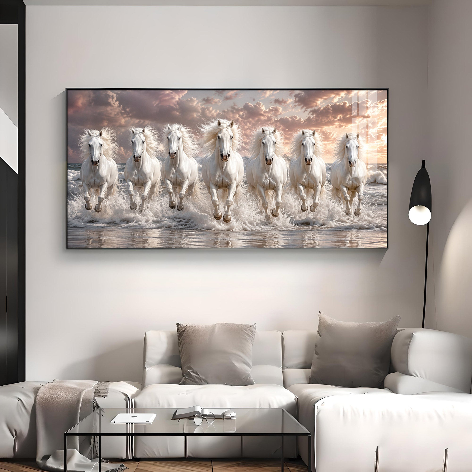 Seven White Horses Ocean Premium Acrylic Horizontal Wall Art