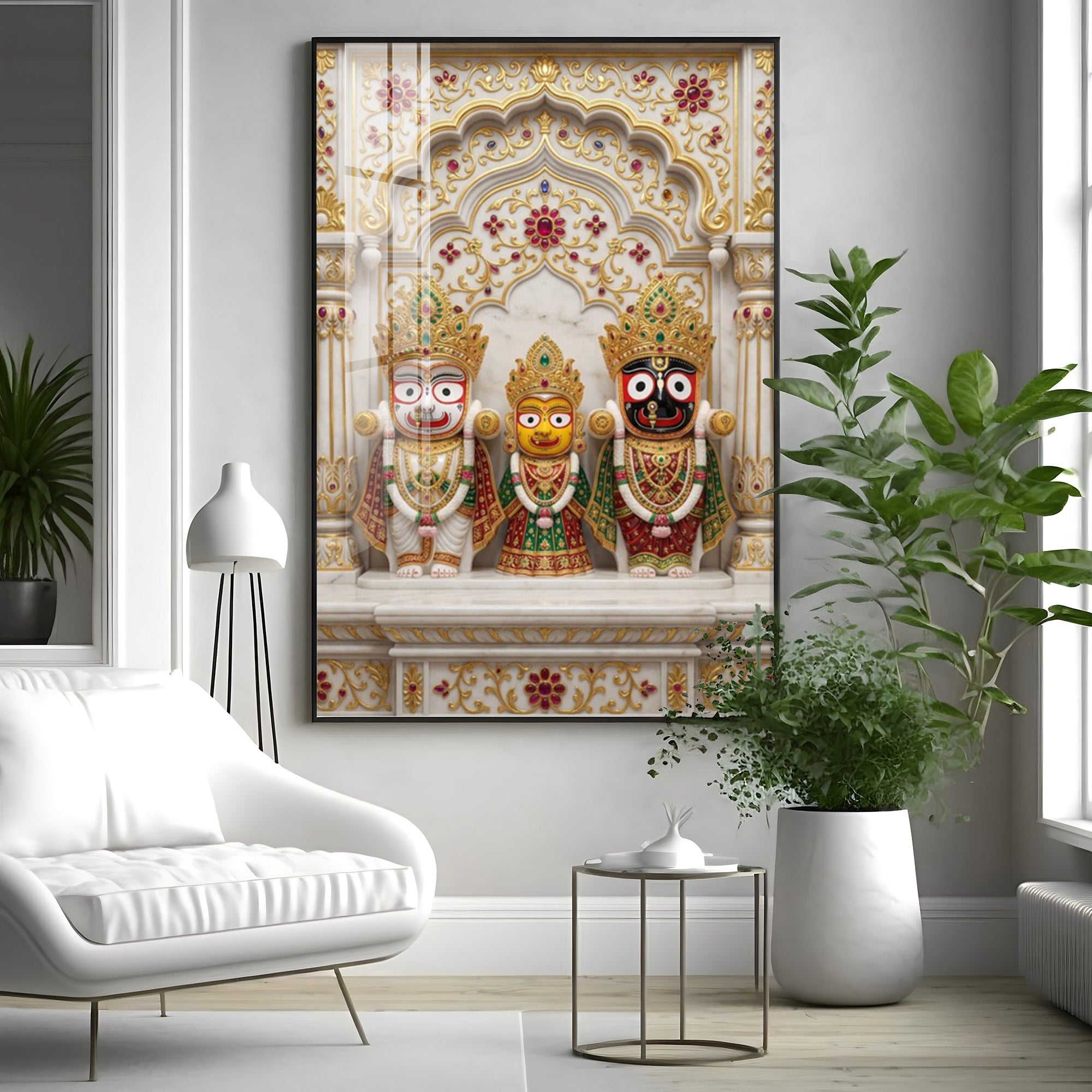 Divine Jagannath, Balabhadra and Subhadra Premium Acrylic Vertical Wall Art