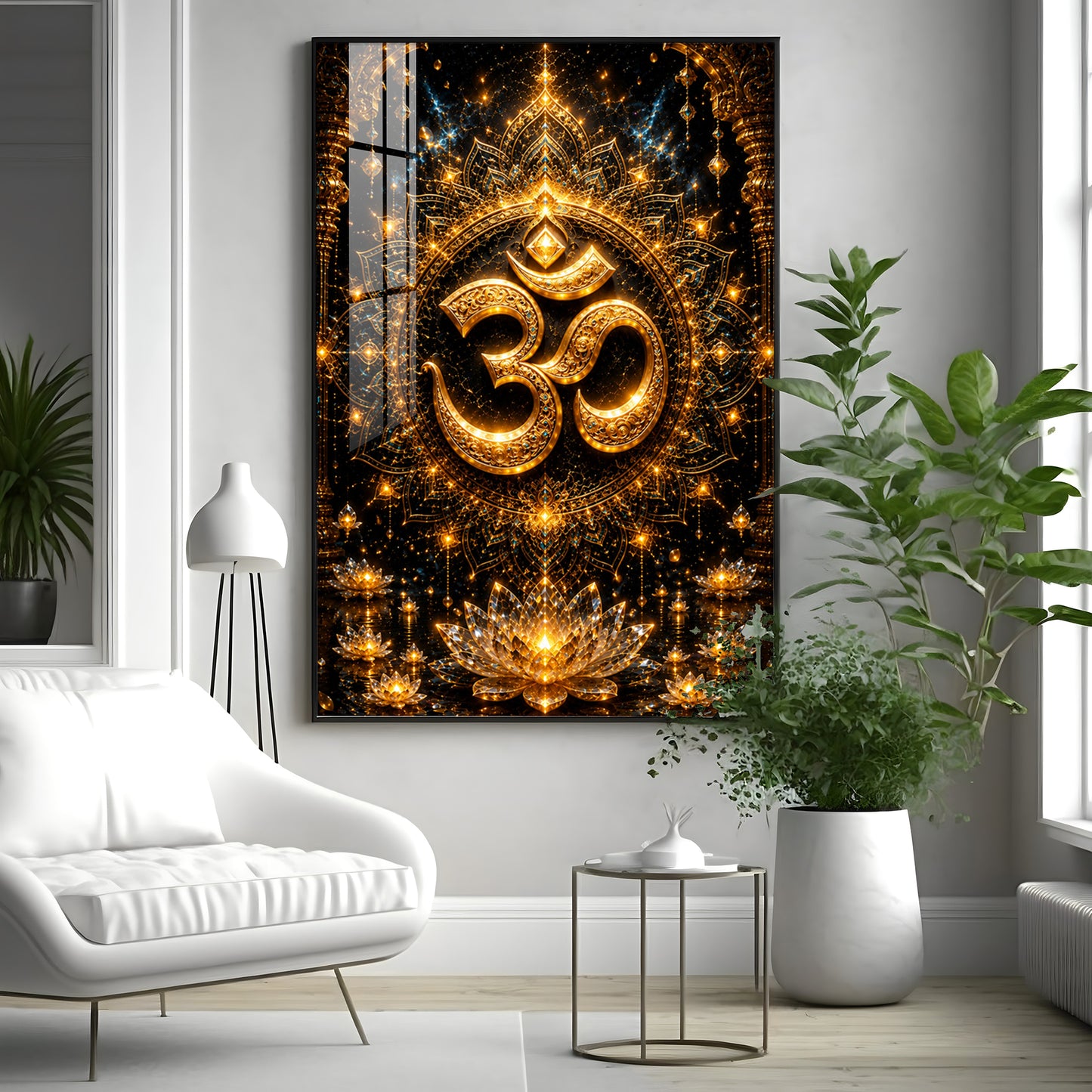 Golden Om Symbol Premium Acrylic Vertical Wall Art