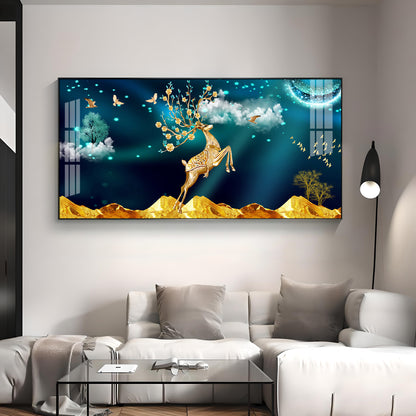 Deer In Golden Valley Art Premium Acrylic Horizontal Wall Art