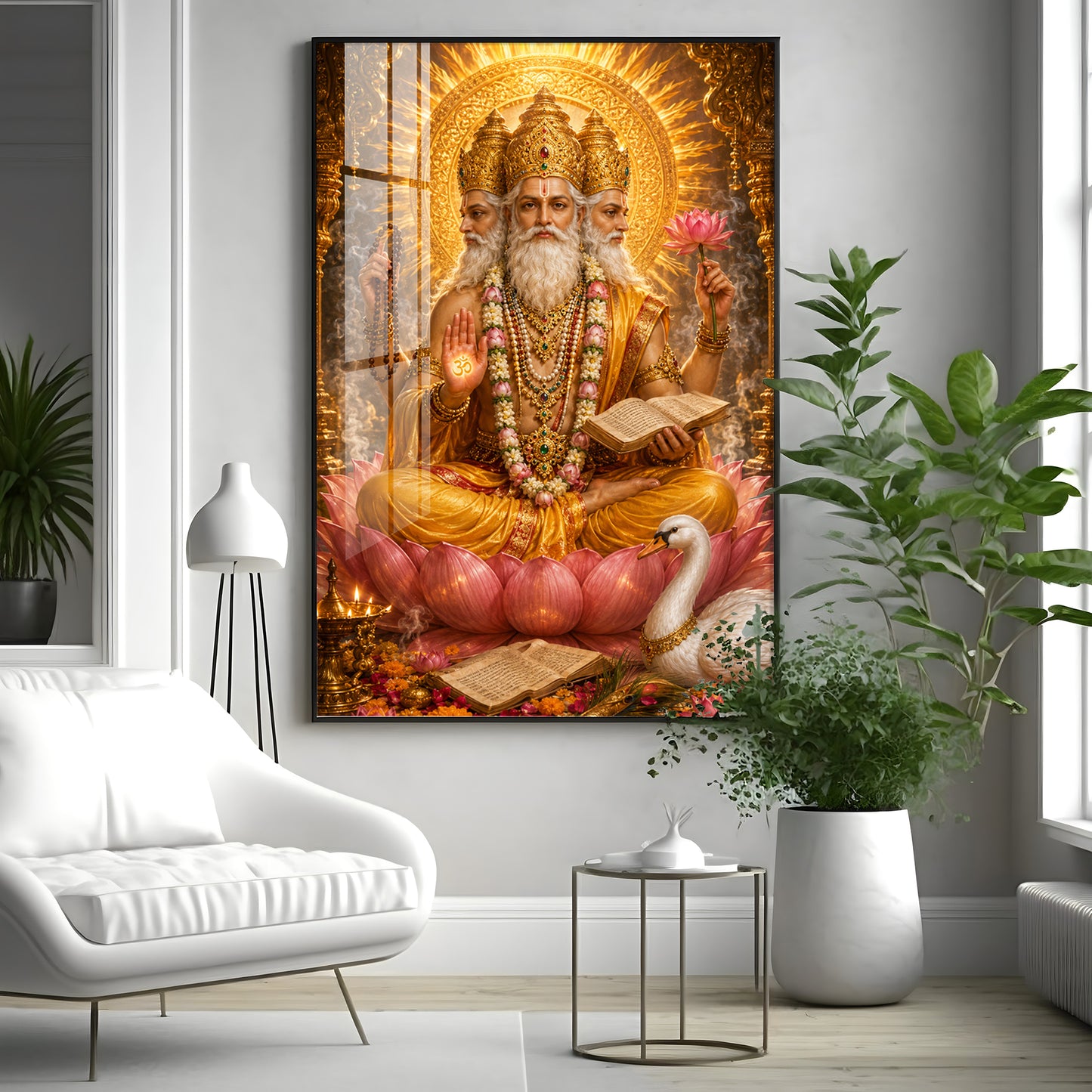 Lord Brahma With Vedas Premium Acrylic Vertical Wall Art