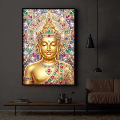Exquisite Golden Buddha Modern Luxury Backlight Vertical Wall Art