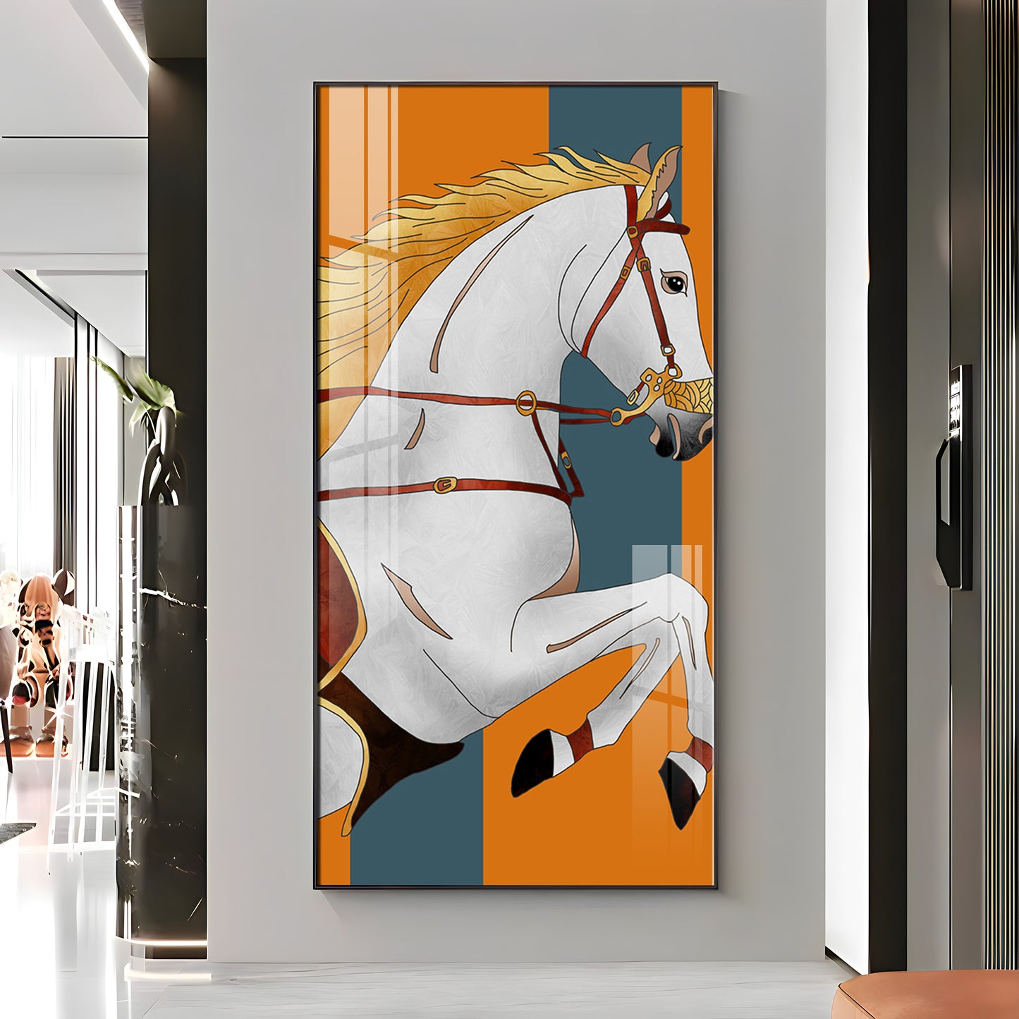 Modern White Horse Premium Acrylic Vertical Wall Art
