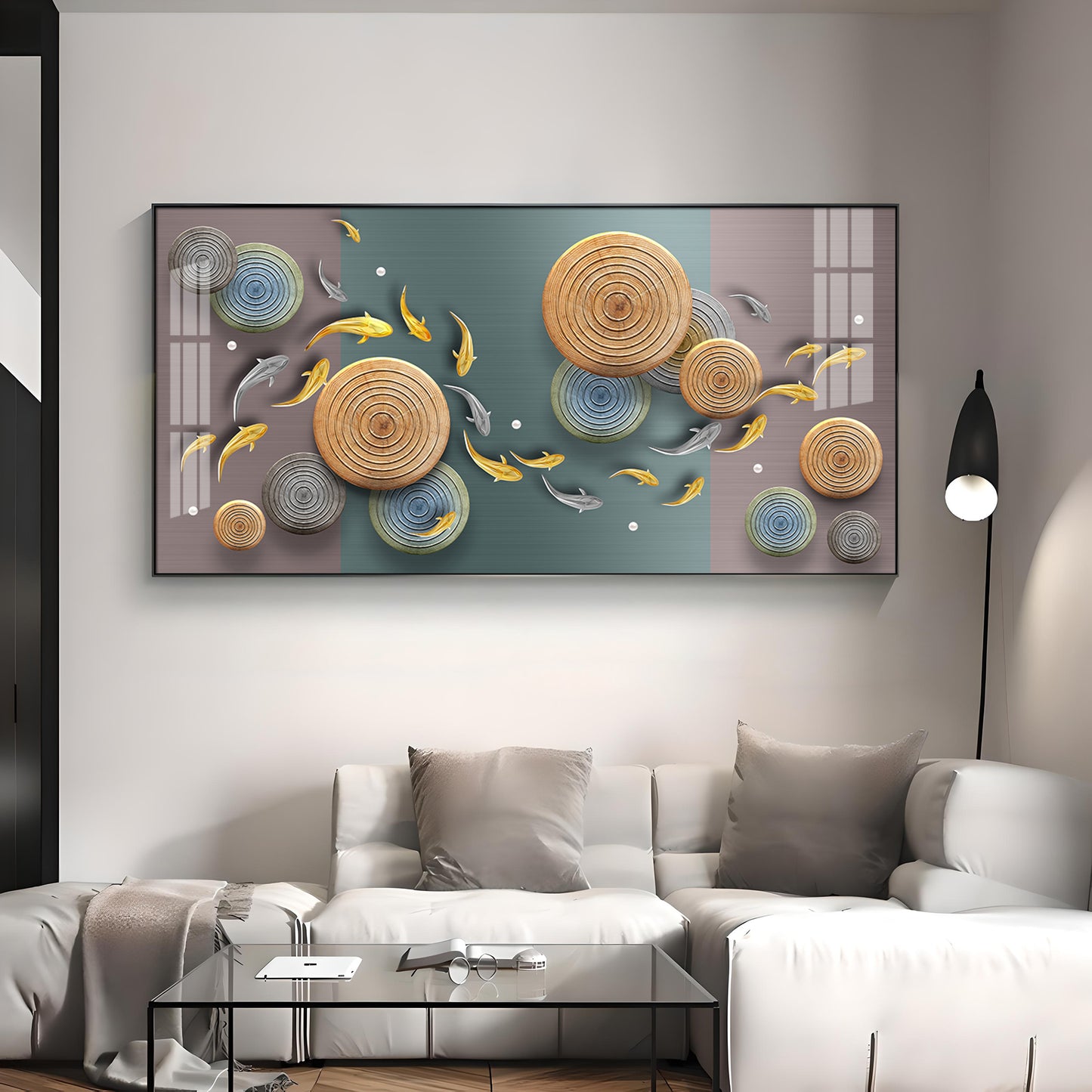 Koi Fish & Concentric Circular Premium Acrylic Horizontal Wall Art