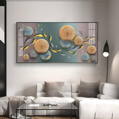 Koi Fish & Concentric Circular Premium Acrylic Horizontal Wall Art