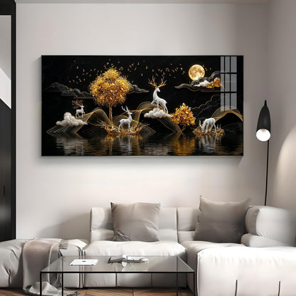Moonlit Golden Deer Night Theam Premium Acrylic Horizontal Wall Art