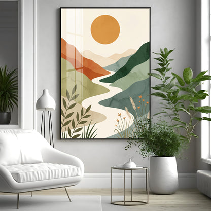 Terracotta Hills, Sun & Winding River Premium Acrylic Vertical Wall Art