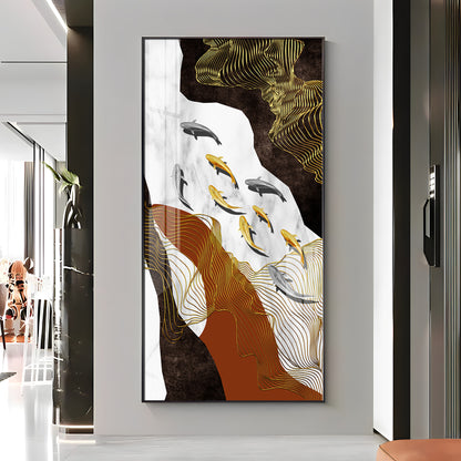 Golden Fish Elegance Premium Acrylic Vertical Wall Art