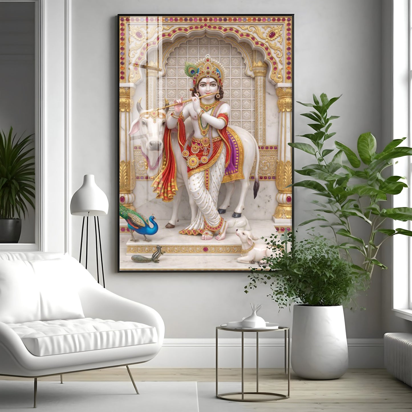 Majestic Harmony Of Krishna Ji Premium Acrylic Vertical Wall Art