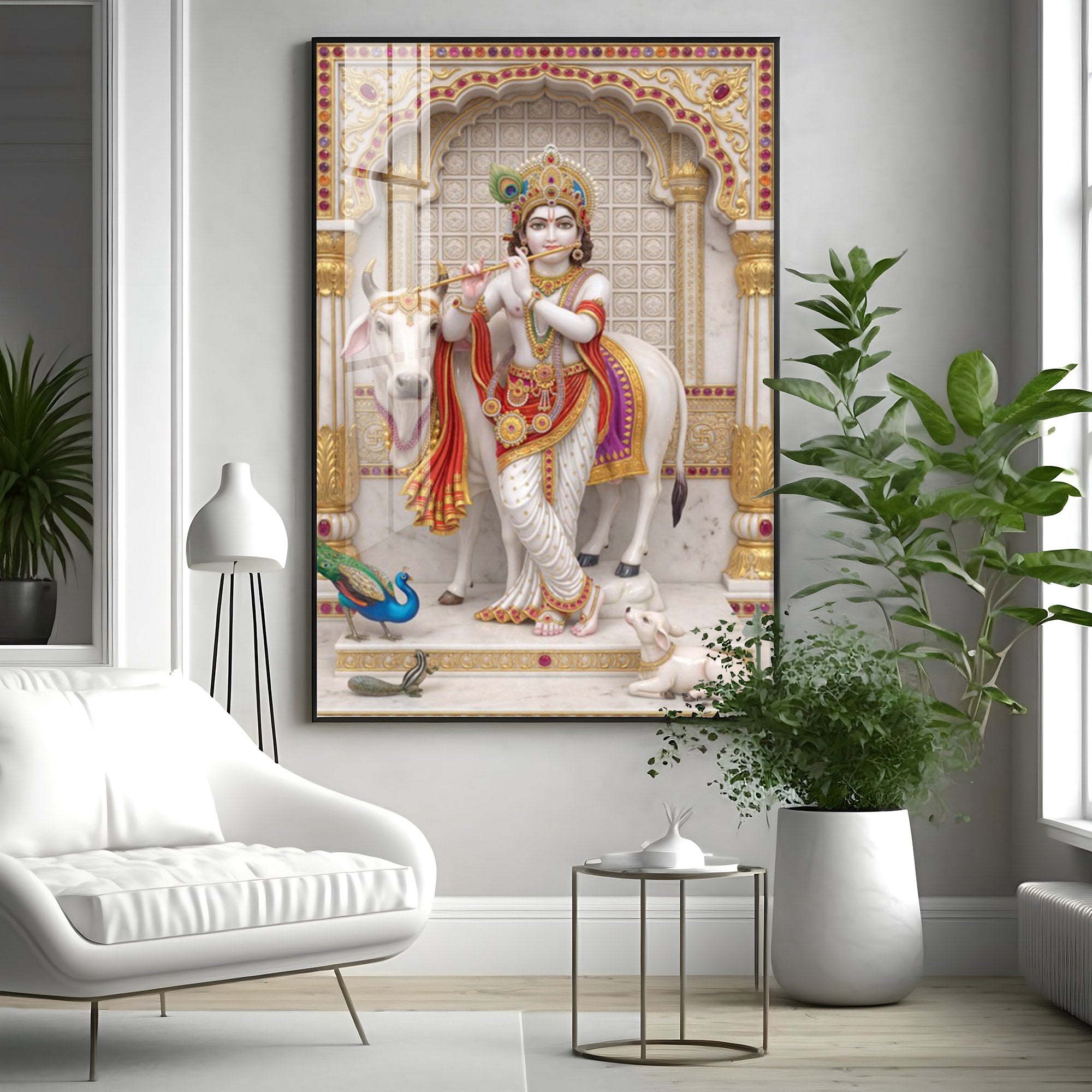 Majestic Harmony Of Krishna Ji Premium Acrylic Vertical Wall Art