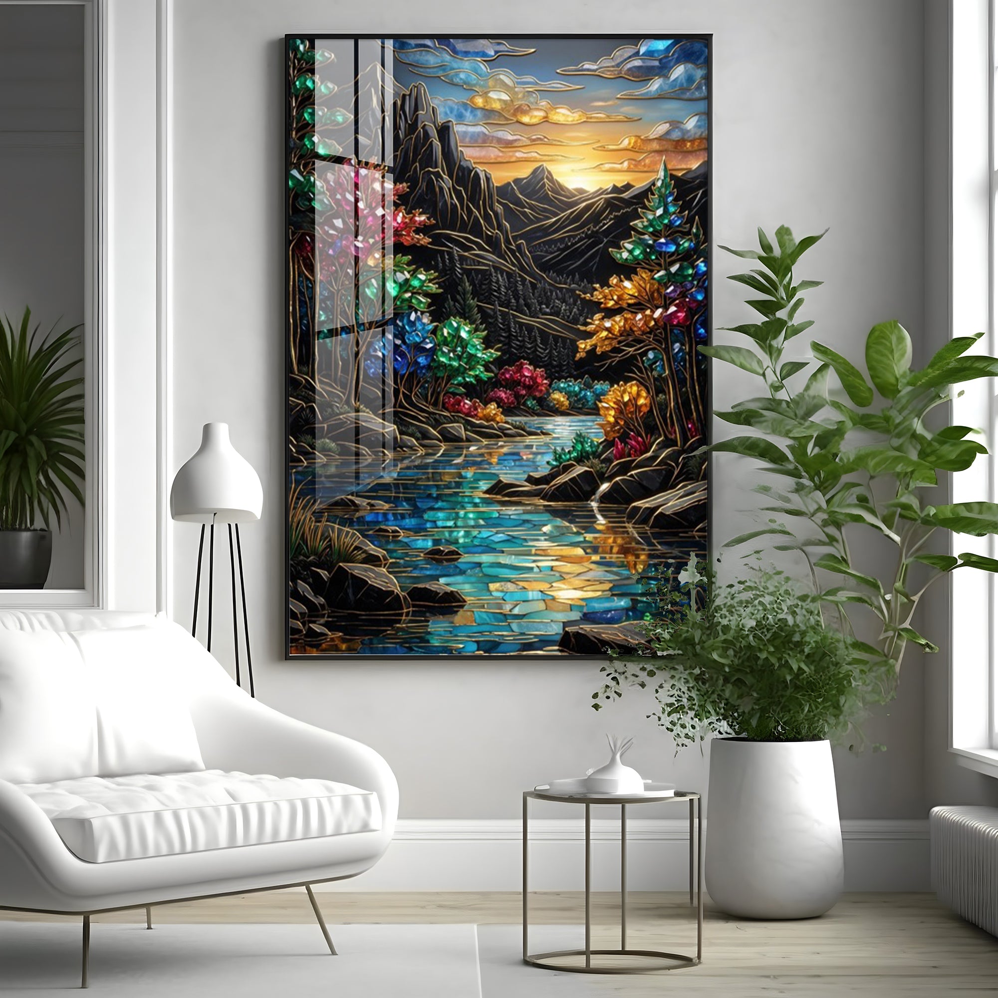 Depicting Mountains & River Premium Acrylic Vertical Wall Art