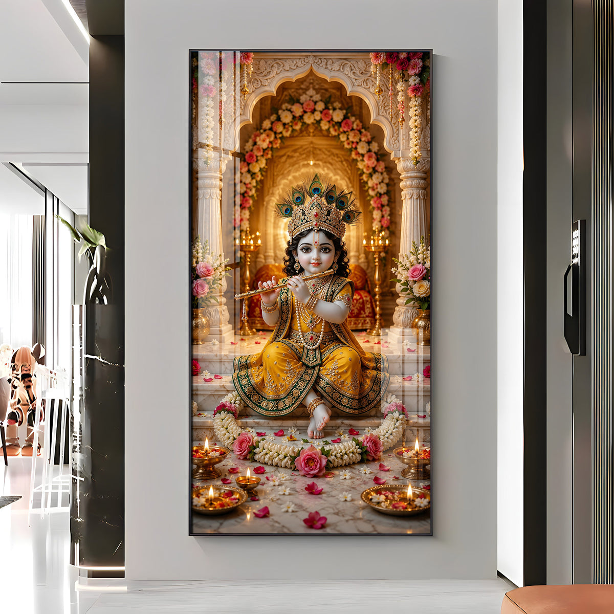 Divine Little Bal Krishna Premium Acrylic Vertical Wall Art
